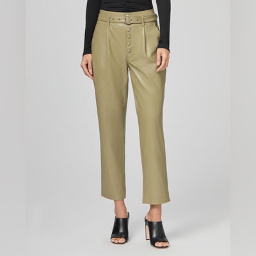 PAIGE Olive Green Straight-Leg Leather Pants